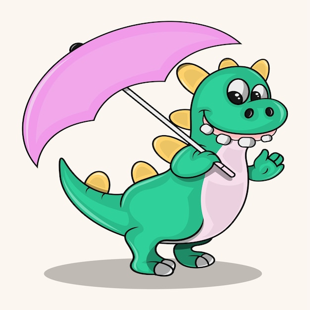 Cartoon cute dinosaur holding umbrella