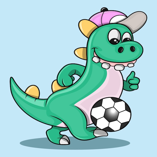 Cartoon cute dinosaur playing ball