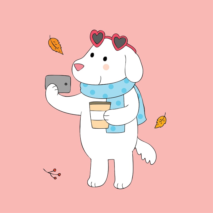Vector 귀여운 강아지 selfie 벡터 만화.