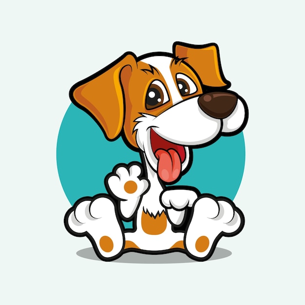 Cartoon cute dog waving hand with tongue out