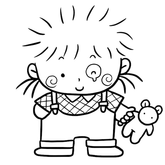 Vettore cartone animato carino doodle colorazione pagina kawaii anime illustrazione clipart carattere chibi disegno manga