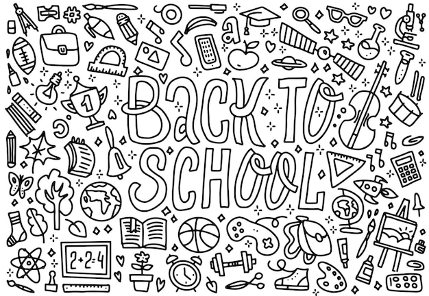 Vector cartoon cute doodles back to school word