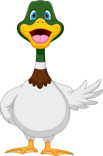 cartoon cute duck waving on white background