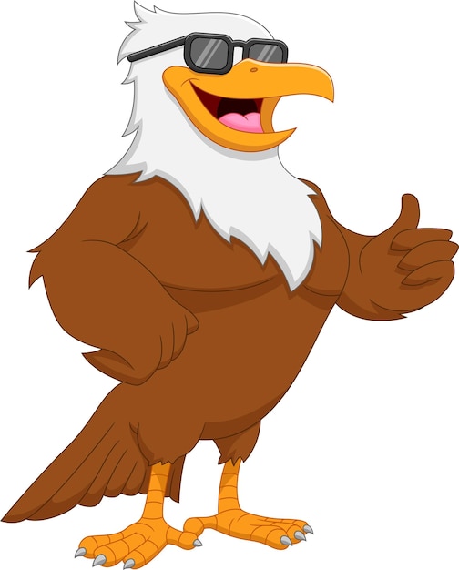 cartoon cute eagle wearing sunglasses and thumbs up