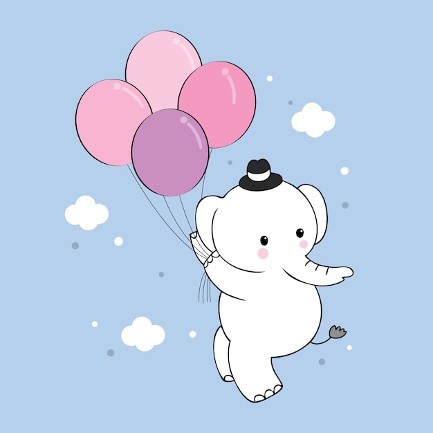 Cartoon cute elephant and balloons vector.