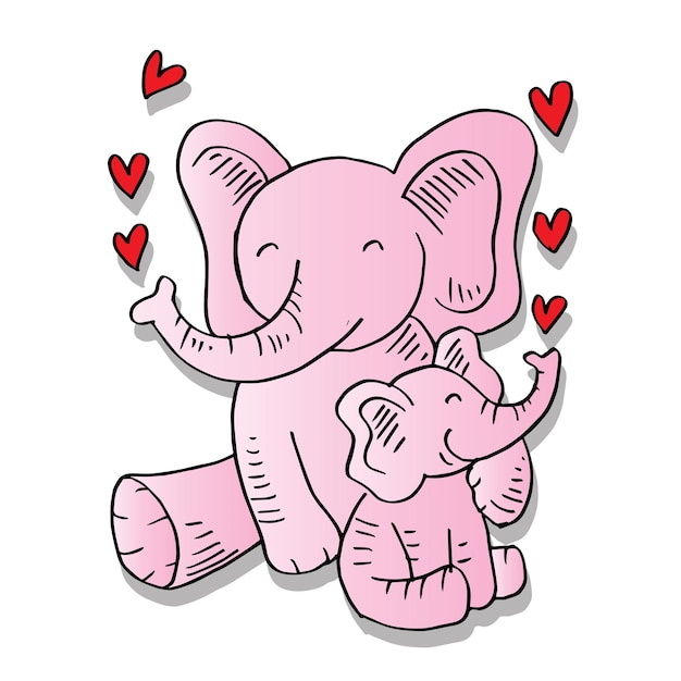 Vector cartoon cute elephant mom with elephant child