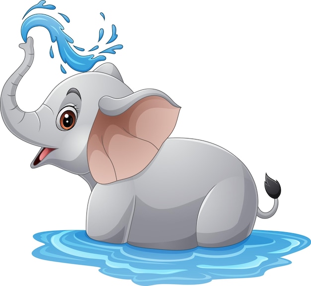 만화 로 만든 귀여운 코끼리 가 물 을 뿌리고 있다