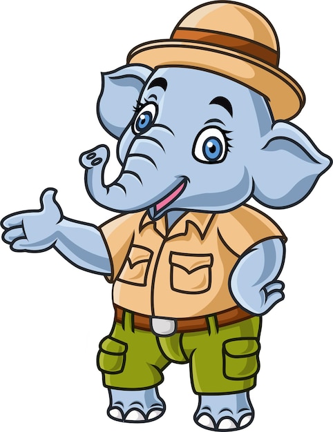 Vector cartoon cute elephant wearing safari costume