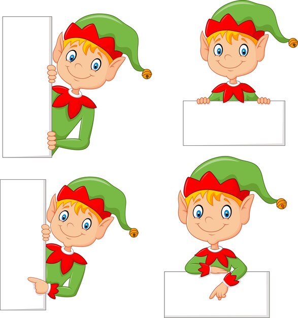 Cartoon cute elf with blank sign