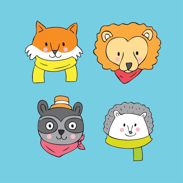 Cartoon cute face animals vector.