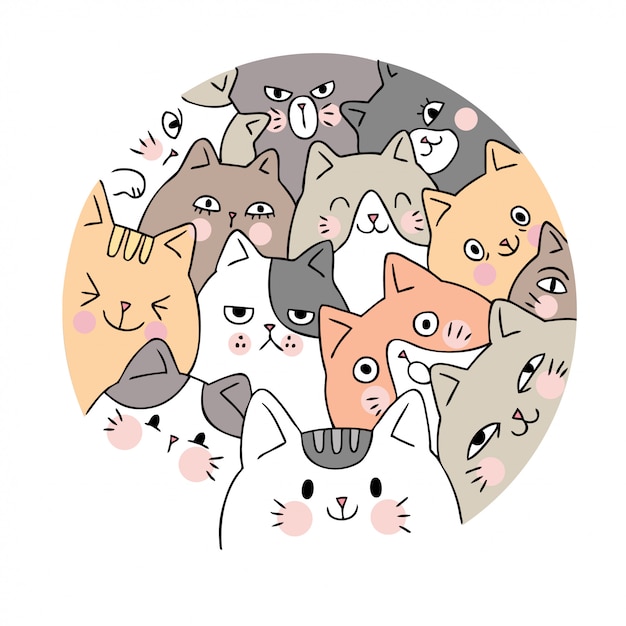 Cartoon cute face cats vector. 