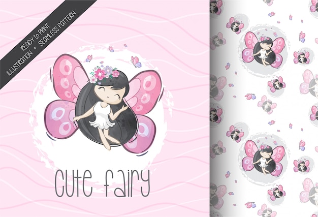 cartoon cute fairy with seamless pattern