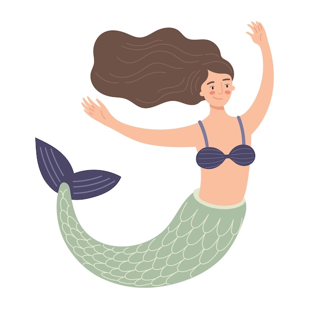 Cartoon cute fantasy character Funny flat mermaid