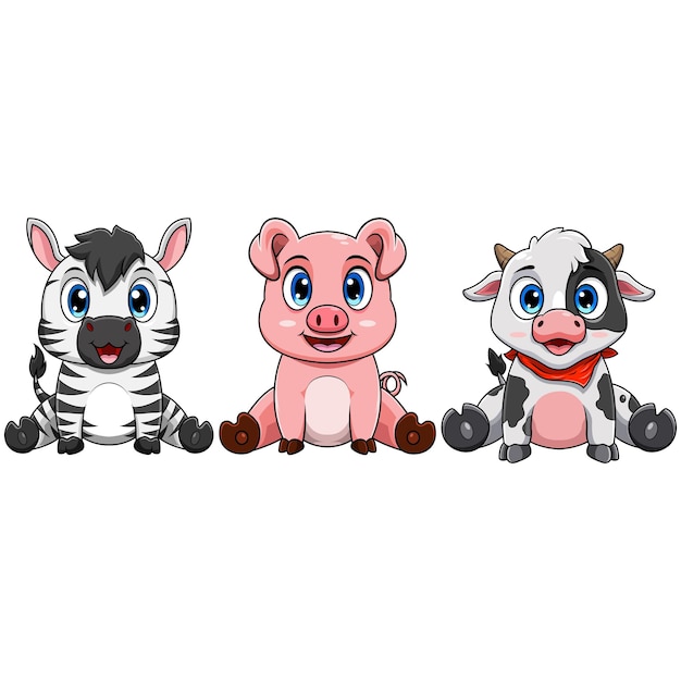 Cartoon cute farm animals sitting