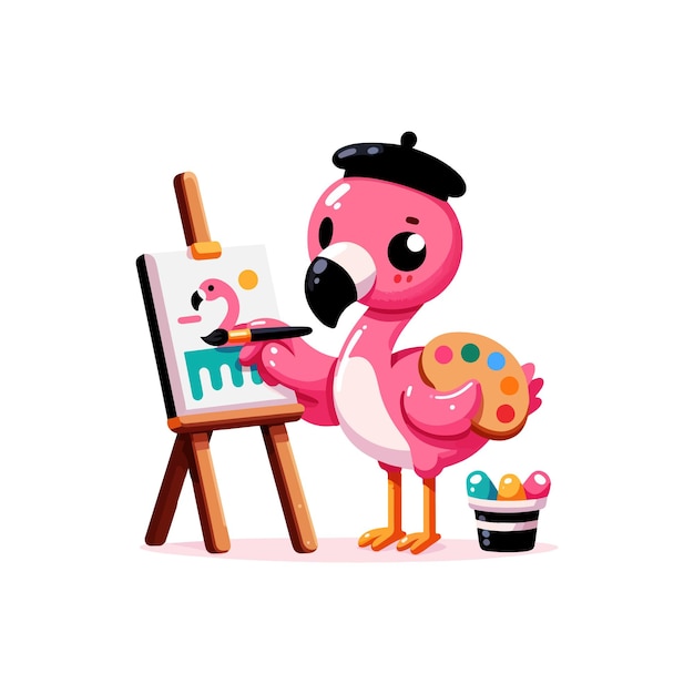 Вектор Мультфильм милый фламинго живопись икона вектор персонажа