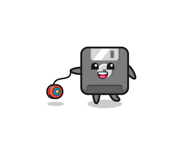 Cartoon of cute floppy disk playing a yoyo , cute design