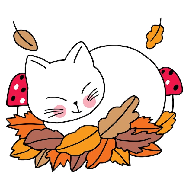 Cartoon cute funny autumn cat vector