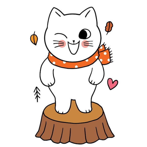 Vector cartoon cute funny autumn cat vector