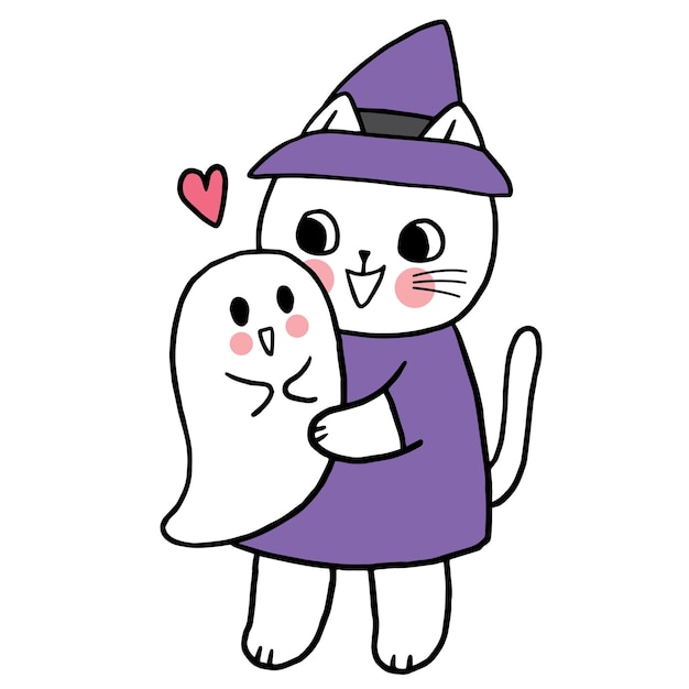 ベクトル 漫画かわいい面白いキャラクター ハロウィーン猫ベクトル