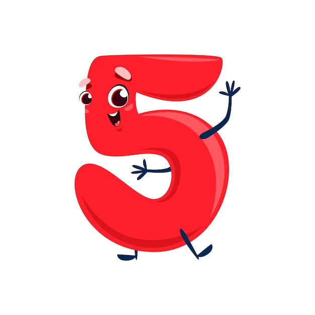 Cartoon cute funny number character of 5 five