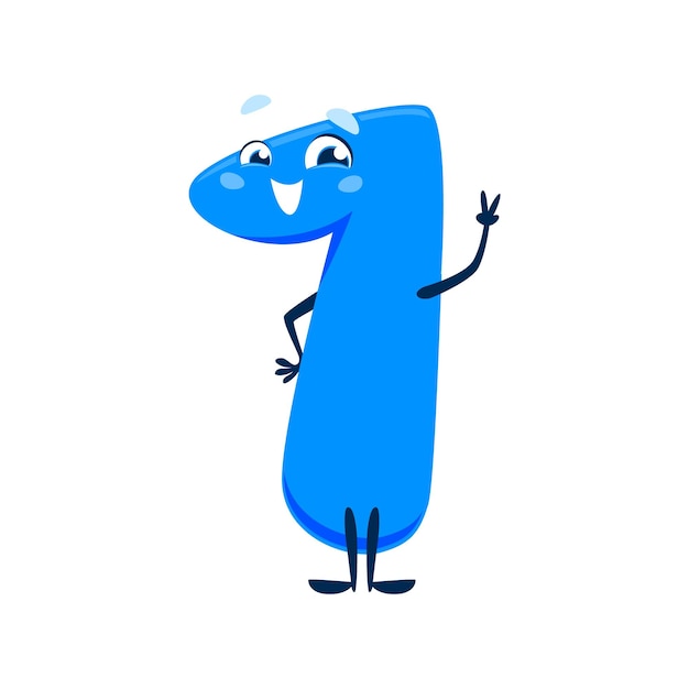 Cartoon cute funny number one character Isolated vector playful and charming digit 1 math personage exudes confidence and positivity showing victory gesture with its quirky and endearing personality