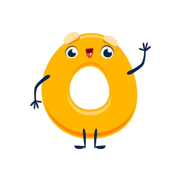 Cartoon cute funny number zero character Isolated vector school numeral 0 personage featuring playful smiling face and bright yellow color perfect for educational materials and education