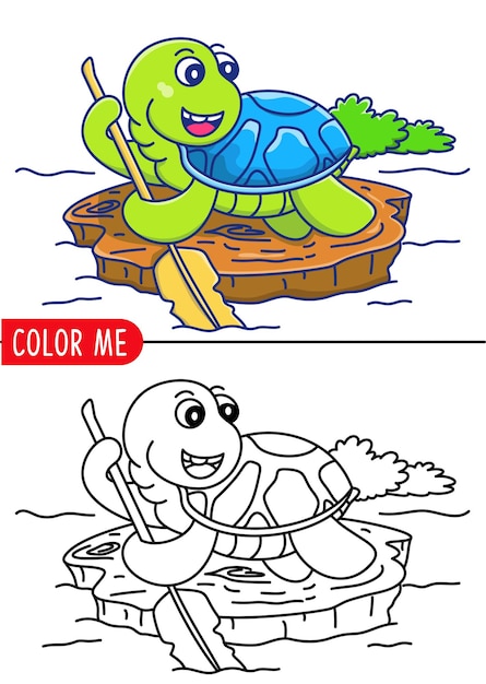 Cartoon cute funny turtle coloring page or book for kids