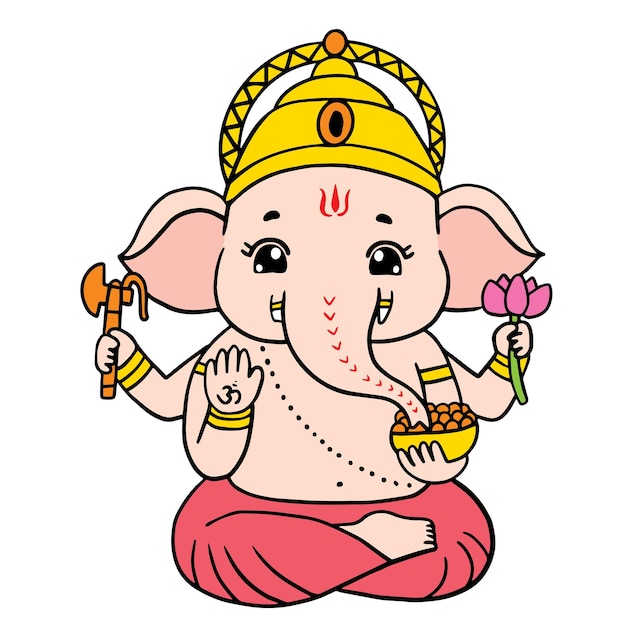 Cartoon cute Ganesha in Hindu god vector