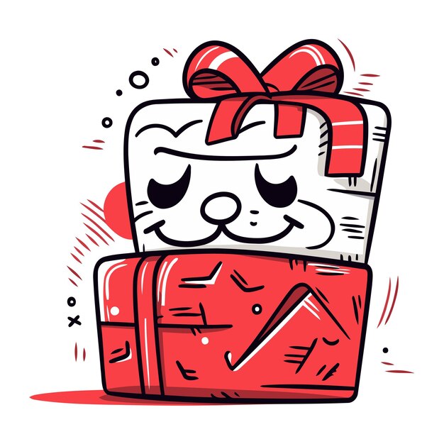 Vector cartoon cute gift box with a red bow vector illustration