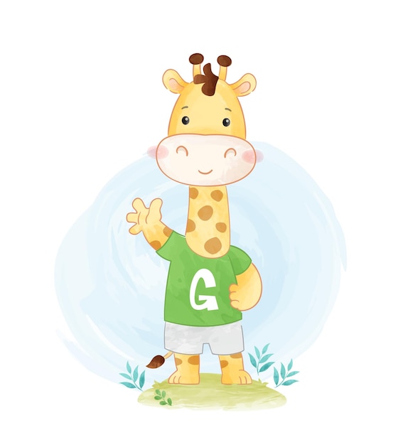 Мультфильм милый жираф акварелью