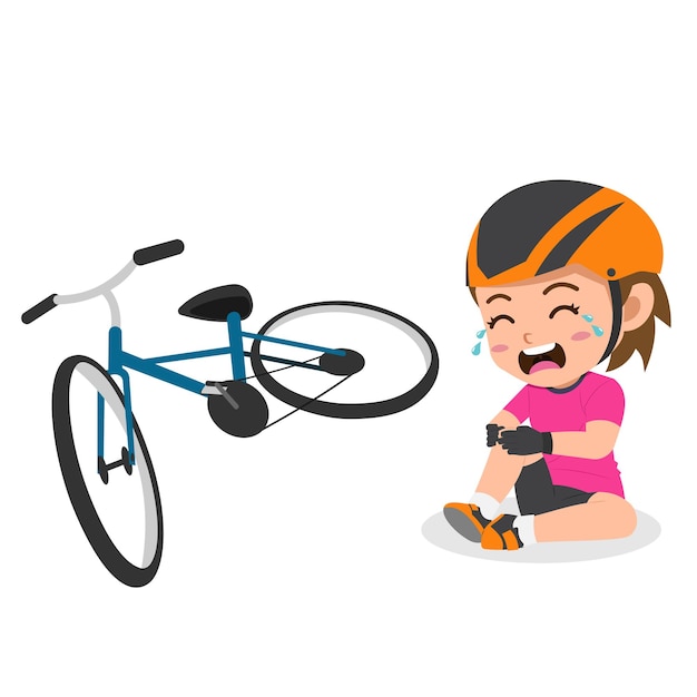 Cartoon of Cute Girl Getting Leg Pain While Riding a Bicycle