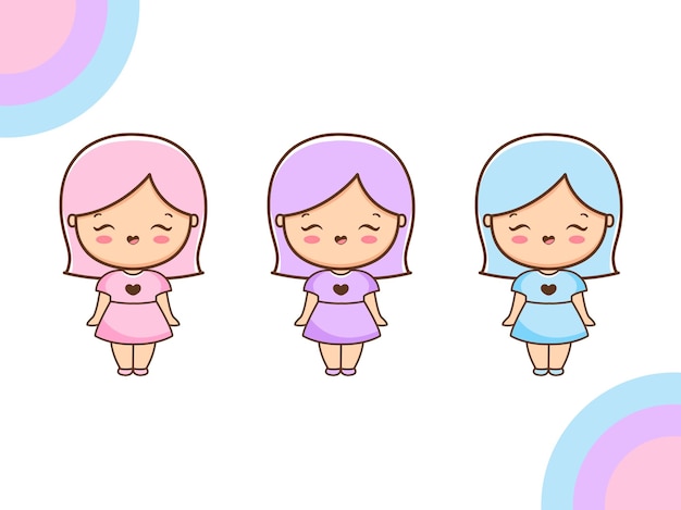 Cartoon cute girl illustration candy color premium vector