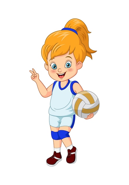 Vector cartoon cute girl volleyball player