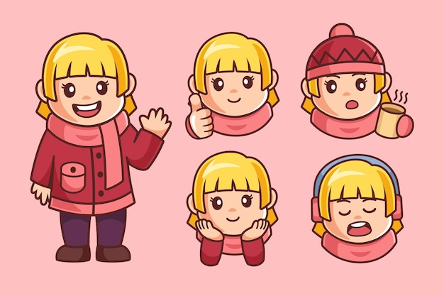 Cartoon Cute Girl in Winter Clothes