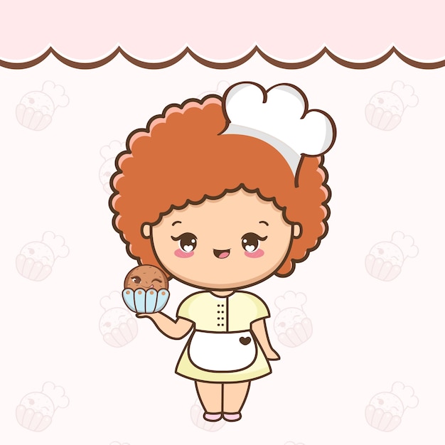 Cartoon cute girl with cupcake illustration Vector