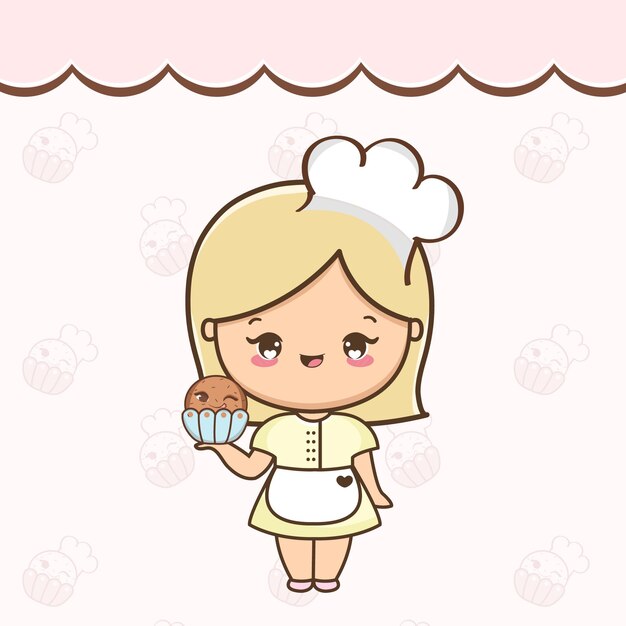 Cartoon cute girl with cupcake illustration Vector