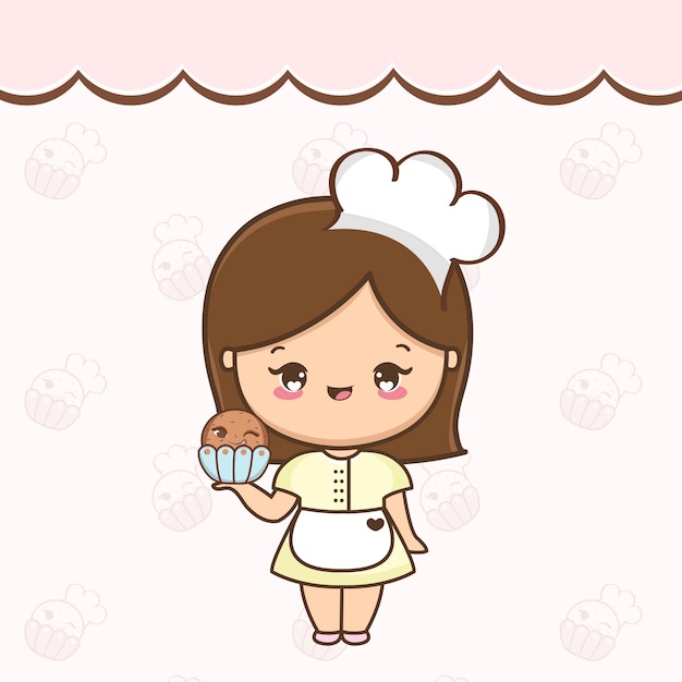 Cartoon cute girl with cupcake illustration Vector