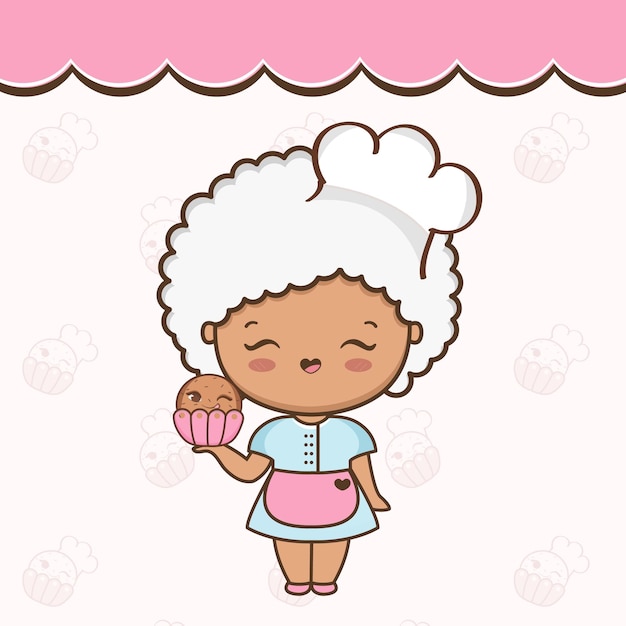 Vector cartoon cute girl with cupcake illustration vector