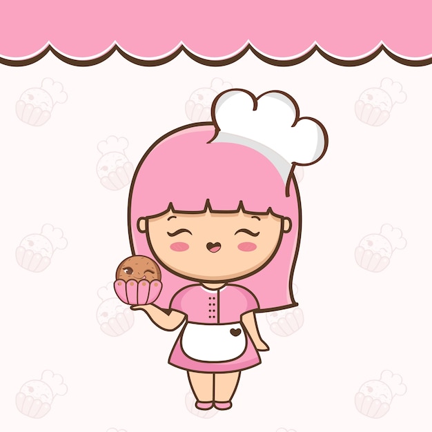 Cartoon cute girl with cupcake illustration Vector