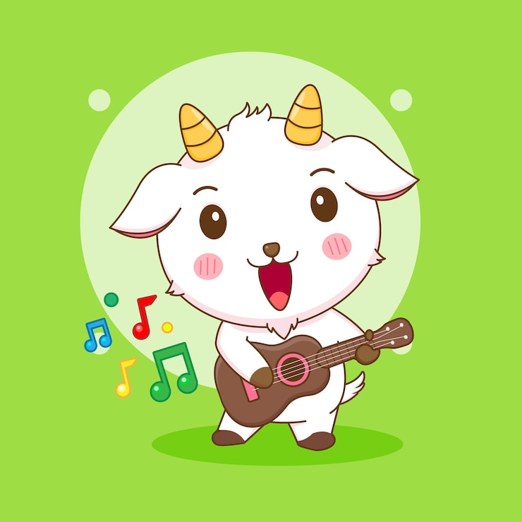 Vector 기타를 치는 귀여운 염소의 만화