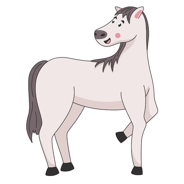 Cartoon cute grey horse standing and smile