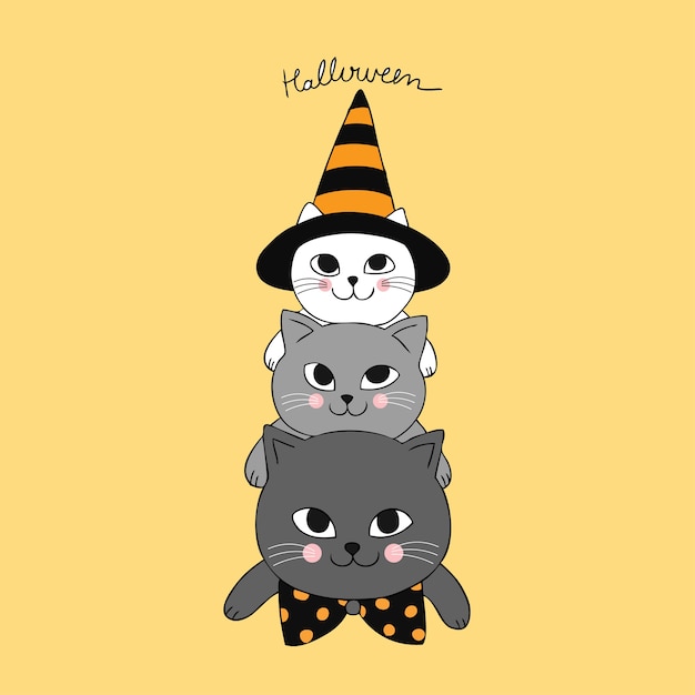 Cartoon cute Halloween witch cat vector.
