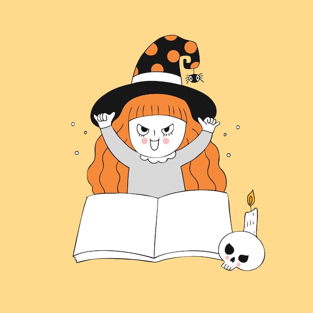 Cartoon cute halloween  witch and magic vector.