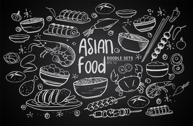 Vector cartoon cute hand drawn japan food seamless pattern. line art with lots of objects background. endless funny vector illustration. sketchy backdrop with asian cuisine symbols and items