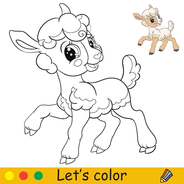 Cartoon cute happy lamb coloring vector illustration