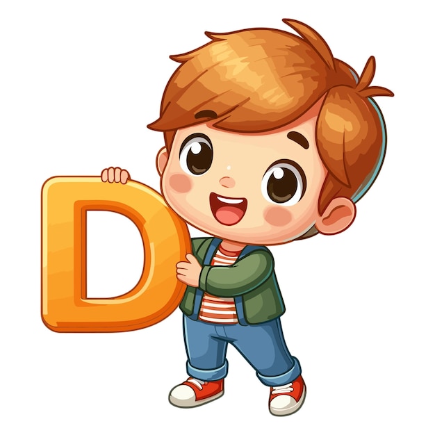 Вектор Мультфильм милый счастливый маленький мальчик с буквой алфавита d векторная иллюстрация