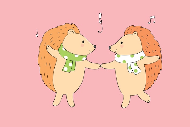 Vector cartoon cute hedgehog dancing vector.