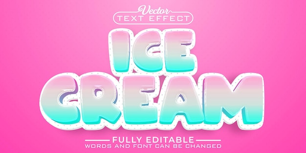 Vector cartoon cute ice cream vector editable text effect template