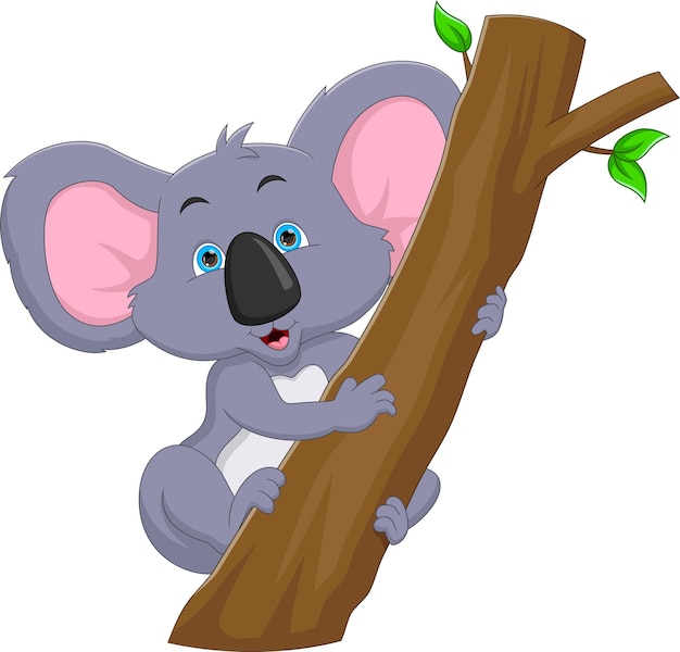 Cartone animato carino koala appeso a un albero