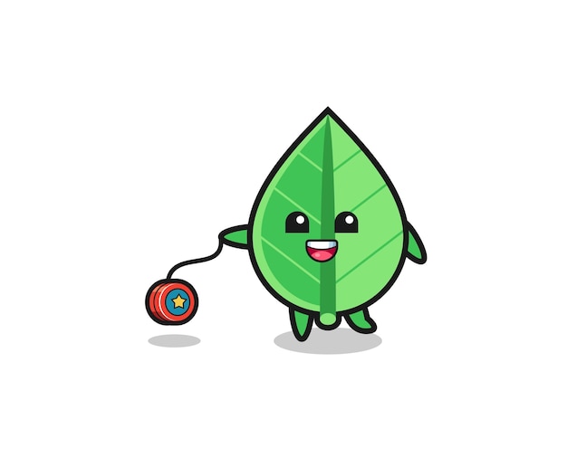 Cartoon of cute leaf playing a yoyo  cute design